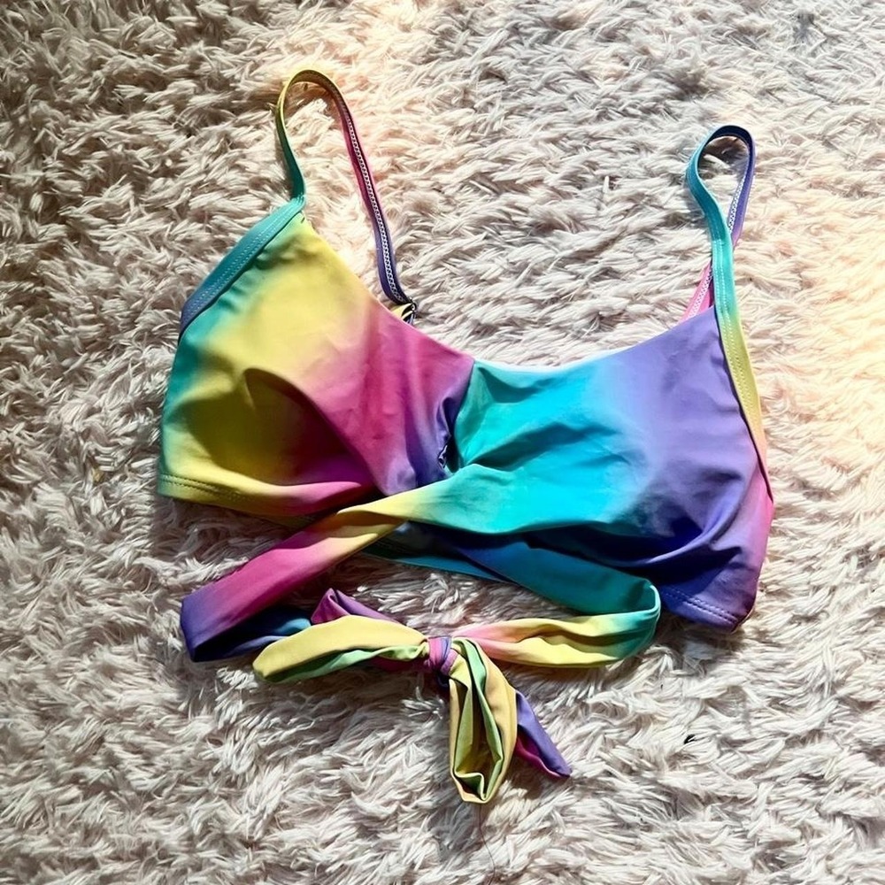 Rainbow Colorful Kidcore Dopamine Summer Twist Wrap‎ Swim Top Womens XL Tie Dye